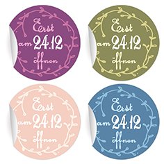 24 Überraschungs Weihnachts Geschenk Aufkleber"Erst am 24.12 öffnen" in lila, oliv, blau, rosa, MATTE universal Papieraufkleber runde selbstklebende Sticker ø 45mm von Kartenkaufrausch