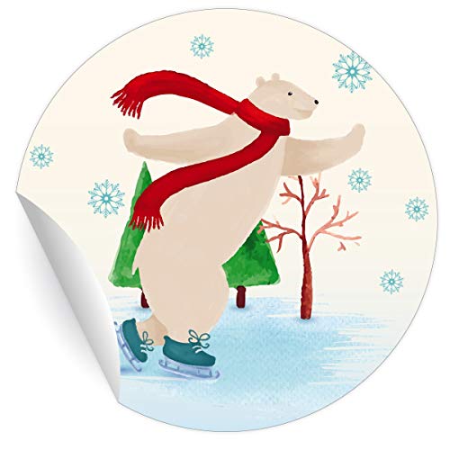 24 Vintage Eisbären Weihnachts Aufkleber mit Schlittschuh laufendem Eisbären, hellblau, MATTE universal Papieraufkleber runde Sticker selbstklebende Etiketten für Dekoø 45mm 24 Vintage Eisbären Weihnachts Aufkleber mit Schlittschuh laufendem Eisbären, hellblau, MATTE universal Papieraufkleber runde Sticker selbstklebende Etiketten für Dekoø 45mm von Kartenkaufrausch