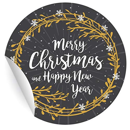 24 edle Weihnachts Aufkleber mit Schneeflocken Kranz: Merry Christmas and happy new year, grau, MATTE universal Papieraufkleber runde selbstklebende Sticker für Deko ø 45mm 24 edle Weihnachts Aufkleber mit Schneeflocken Kranz: Merry Christmas and happy new year, grau, MATTE universal Papieraufkleber runde selbstklebende Sticker für Deko ø 45mm von Kartenkaufrausch