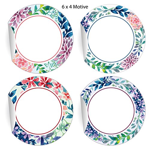 24 elegante Aufkleber mit Blüten Kranz zum Beschriften, bunt, MATTE universal Papieraufkleber für Geschenke, Sticker selbstklebende Etiketten für Paket Brief Deko (ø 45mm) von Kartenkaufrausch