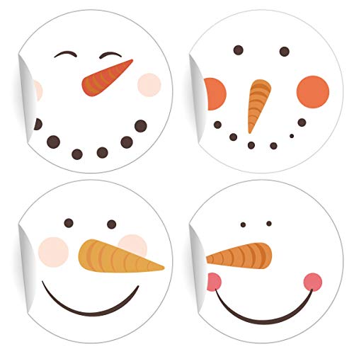 24 fröhliche smiley Aufkleber mit Schneemann Gesichtern, weiß, MATTE universal Papieraufkleber auch für Geschenke, Etiketten für Pakete (ø 45mm von Kartenkaufrausch