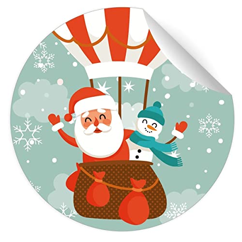 24 klassische Weihnachts Aufkleber mit winkendem Weihnachtsmann und Schneemann im Heißluftballon, bunt, MATTE universal Etiketten Paket runde selbstklebende Sticker ø 45mm 24 klassische Weihnachts Aufkleber mit winkendem Weihnachtsmann und Schneemann im Heißluftballon, bunt, MATTE universal Etiketten Paket runde selbstklebende Sticker ø 45mm von Kartenkaufrausch