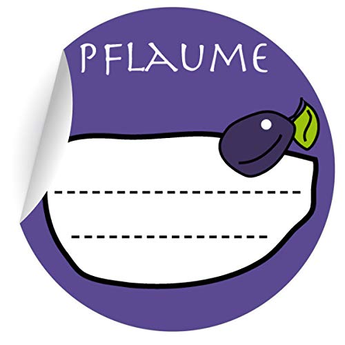 24 leckere Pflaumen Marmeladen Aufkleber auch für Liköre u.a. Köstlichkeiten zum beschriften, lila, MATTE Papieraufkleber runde Sticker selbstklebende Etiketten für Dekoø 45mm von Kartenkaufrausch