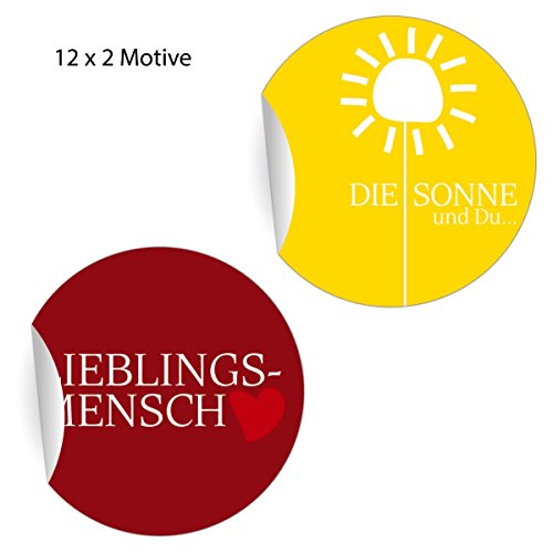 24 liebevolle Aufkleber mit Herz für Familie und Freunde, rot und gelb, MATTE Papieraufkleber für Geschenke, Sticker selbstklebende Etiketten für Paket Brief Deko (ø 45mm) von Kartenkaufrausch