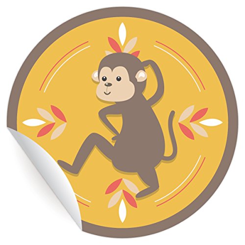 24 lustige Affen Aufkleber in edlen Farben, MATTE universal Papieraufkleber für Geschenke, Sticker selbstklebende Etiketten für Tischdeko, Pakete, Briefe und mehr (ø 45mm) von Kartenkaufrausch