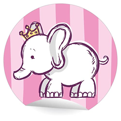 24 niedliche rosa Baby Aufkleber mit Baby Elefant und Krone, MATTE Papieraufkleber für Mädchen Geschenke, universal runde selbstklebende Sticker ø 45mm; 24 x 1 Motiv) von Kartenkaufrausch