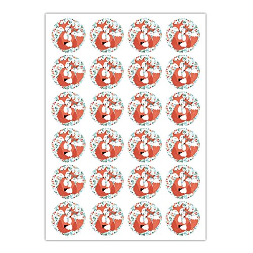 24 romantische Liebes Aufkleber auch zur Hochzeit mit verliebtem Fuchs Brautpaar, MATTE Papier runde Sticker, universal runde selbstklebende Sticker ø 45mm; 24 x 1 Motiv) von Kartenkaufrausch