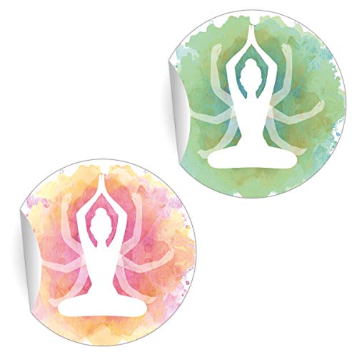 24 schöne Yoga Aufkleber in 2 Farben, rosa grün, MATTE universal Papieraufkleber für Geschenke, Sticker selbstklebende Etiketten für Tischdeko, Pakete, Briefe (ø 45mm) von Kartenkaufrausch