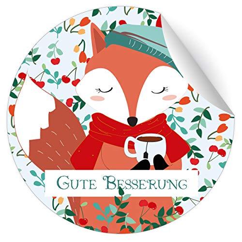 24 süße Genesungs Aufkleber mit kleinem Fuchs und Tasse Tee, MATTE universal Etiketten, runde selbstklebende Sticker für Deko, Pakete, Briefe ø 45mm; 1 Motiv Gute Besserung 24 süße Genesungs Aufkleber mit kleinem Fuchs und Tasse Tee, MATTE universal Etiketten, runde selbstklebende Sticker für Deko, Pakete, Briefe ø 45mm; 1 Motiv Gute Besserung von Kartenkaufrausch