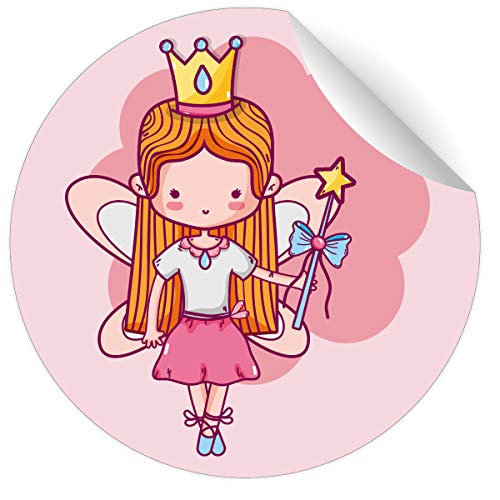 24 süße rosa Mädchen Aufkleber mit magischer Zauber Feen Prinzessin auch zur Einschulung, MATTE Papieraufkleber universal runde selbstklebende Sticker für Schule, Deko (4,5cm) von Kartenkaufrausch