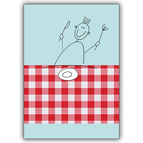 4 Einladungskarten Fröhliche, illustrierte Einladungs Klappkarte zum Essen • schöne Gruss Klappkarten Set mit Umschlägen innen blanko für liebe Worte von Kartenkaufrausch