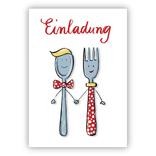 4 Grußkarten Süße Einladung zum Essen mit Herrn und Frau Löffel und Gabel • schöne Gruss Klappkarten Set mit Umschlägen für beste Freunde und Lieblingsmenschen 4 Grußkarten Süße Einladung zum Essen mit Herrn und Frau Löffel und Gabel • schöne Gruss Klappkarten Set mit Umschlägen für beste Freunde und Lieblingsmenschen von Kartenkaufrausch