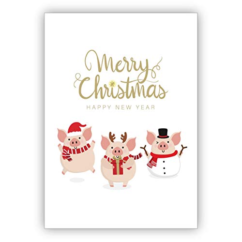 4 Stück im Set: Super lustige Weihnachtskarte mit kleinen Schweinchen: Merry Christmas & happy new year • Klappkarten Set mit Umschlägen zum Weihnachts-Fest, Neujahr für Familie, Freunde 4 Stück im Set: Super lustige Weihnachtskarte mit kleinen Schweinchen: Merry Christmas & happy new year • Klappkarten Set mit Umschlägen zum Weihnachts-Fest, Neujahr für Familie, Freunde von Kartenkaufrausch