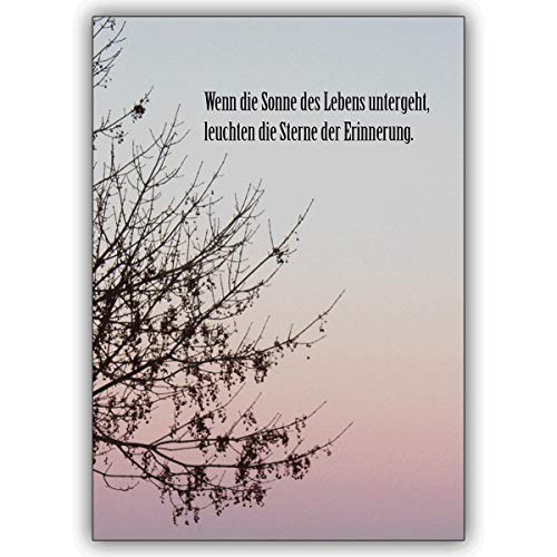 4 Trauerkarten (4er Set): Trauerkarte: Wenn die Sonne des Lebens untergeht. – schöne Anteilnahme zeigende Premium Klappkarte um im Sterbefall zu kondolieren von Kartenkaufrausch