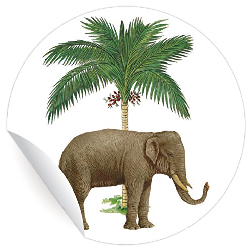 5 x 24 klassische Glücks Aufkleber | runde Sticker mit Elefant unter Palme, MATTE Papieraufkleber, runde Sticker selbstklebende Etiketten ø 45mm; 5 x 24 x 1 Motiv) von Kartenkaufrausch