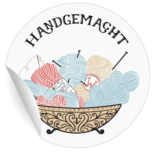 5 x 24 schöne Handarbeits Aufkleber für Selbstgemachtes mit Strick Korb voller Woll Knäuel: Handgemacht, weiß, MATTE Papier runde selbstklebende Sticker auch, Deko ø 45mm 5 x 24 schöne Handarbeits Aufkleber für Selbstgemachtes mit Strick Korb voller Woll Knäuel: Handgemacht, weiß, MATTE Papier runde selbstklebende Sticker auch, Deko ø 45mm von Kartenkaufrausch