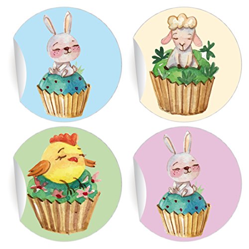 5 x 24 süße Oster Muffin Aufkleber | runde Sticker mit Huhn, Hase und Lamm auch für Cup Cake Picker, MATTE Papieraufkleber runde selbstklebende Sticker ø 45mm; 6 x 4 Motive) von Kartenkaufrausch