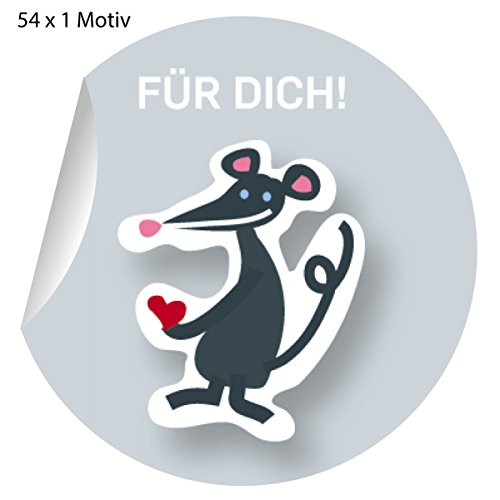 54 lustige Maus Aufkleber mit Herz, MATTE Papieraufkleber für Geschenke, Sticker selbstklebende Etiketten für Tischdeko, Pakete, Briefe und mehr (ø 30mm; 1 Motiv): Für Dich! von Kartenkaufrausch
