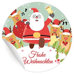54 lustige Weihnachts Aufkleber mit Santa und Rentieren"Frohe Weihnachten", MATTE Papieraufkleber für Einladungen, Geschenke, Etiketten für Tischdeko, Pakete, Briefe und mehr (ø 30mm von Kartenkaufrausch