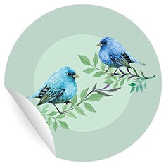 54 wunderschöne Aufkleber mit Vögelchen auf türkis grün, MATTE Papieraufkleber für Einladungen, Geschenke, runde Sticker selbstklebende Etiketten (ø 30mm; 9 x 6 Motive) von Kartenkaufrausch
