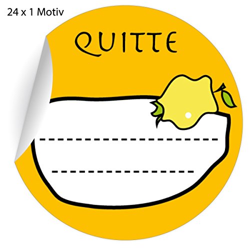 5x24 leckere Quitten Gelee Aufkleber auch für Liköre u.a. Köstlichkeiten zum beschriften, gelb, MATTE Etiketten runde selbstklebende Sticker , Briefe ø 45mm; 6 Farben): Quitte von Kartenkaufrausch