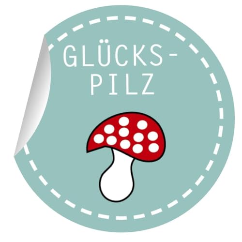 5x24 niedliche Glücks Aufkleber mit Fliegenpilz, MATTE Papieraufkleber für Geschenke, Sticker selbstklebende Etiketten für Paket Brief Deko (ø 45mm); 1 Motiv): Glückspilz von Kartenkaufrausch