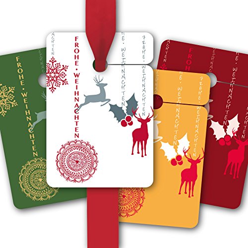 8 Weihnachts Geschenkanhänger farbig, Papieranhänger für Weihnachten mit Schneeflocken und Hirschen: Frohe Weihnachten • zum Verzieren von Geschenken Geschenkverpackung von Kartenkaufrausch