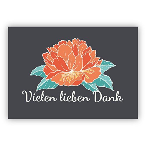 Elegante Blumen Dankeskarte mit Hibiskus Blüte, edles grau: Vielen lieben Dank • schöne Dankes Klappkarte mit Umschlag, geschäftlich & privat von Kartenkaufrausch