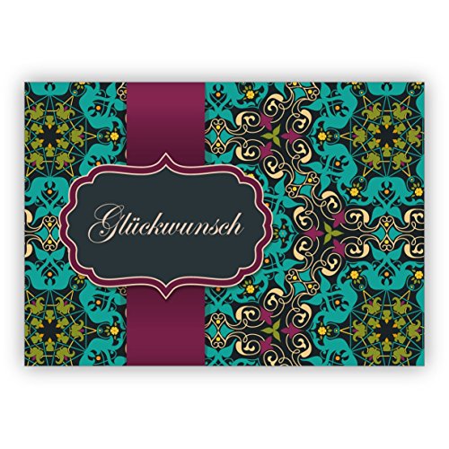 Elegante Klappkarte als Glückwunsch mit arabischem Muster im orientalischen Stil, hellblau türkis: Glückwunsch • feine Klappkarte mit Umschlag zum Gratulieren für gute Wünsche von Kartenkaufrausch
