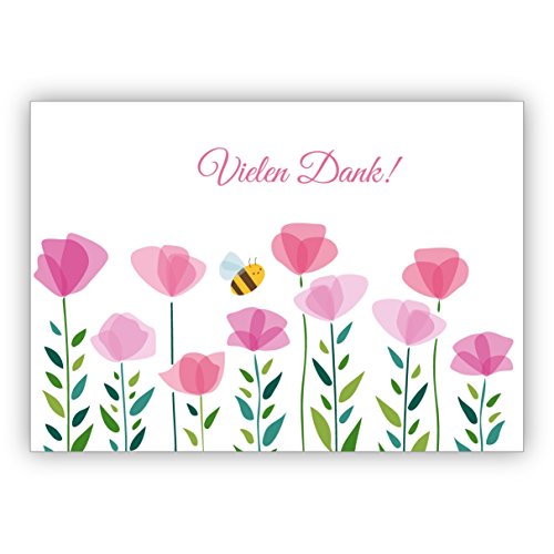 Fröhliche Dankes Karte mit Blumen und kleiner Biene: Vielen Dank • schöne Klappkarte mit Umschlag um sich geschäftlich & privat zu bedanken von Kartenkaufrausch