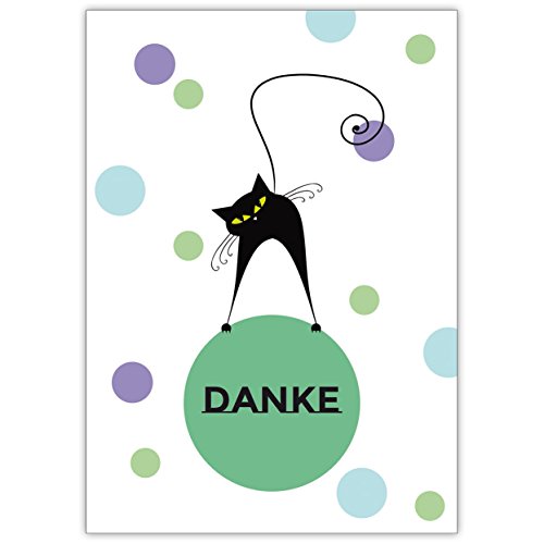 Fröhliche Katzen Dankeskarte (rosa, gelb): Danke • schöne Klappkarte mit Umschlag um Danke zu sagen, hochwertig und schön von Kartenkaufrausch