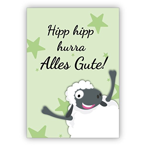 Humorvolle Klappkarte/Geburtstag Grußkarte mit Schaf, grün: Hipp hipp hurra Alles Gute! • um zum Geburtstag zu gratulieren mit Umschlag geschäftlich & privat von Kartenkaufrausch