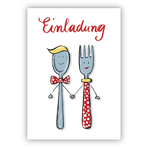 Im 5er Set: Süße Einladung zum Essen mit Herrn und Frau Löffel und Gabel • schöne Gruss Klappkarten Set mit Umschlägen für beste Freunde und Lieblingsmenschen Im 5er Set: Süße Einladung zum Essen mit Herrn und Frau Löffel und Gabel • schöne Gruss Klappkarten Set mit Umschlägen für beste Freunde und Lieblingsmenschen von Kartenkaufrausch