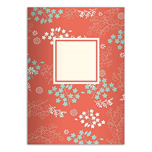 Kartenkaufrausch 1 florales DIN A4 Schulheft, Notizhefte, rot Lineatur 20 (blanko Heft) von Kartenkaufrausch