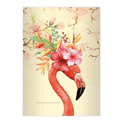 Kartenkaufrausch 1 schickes Flamingo DIN A4 Schulheft, Schreibhefte mit üppigen Kirschblüten, gelb Lineatur 20 (blanko Heft 16 Blatt/32 Seiten) Notizheft, Kladde für Schule, Universität, Büro von Kartenkaufrausch