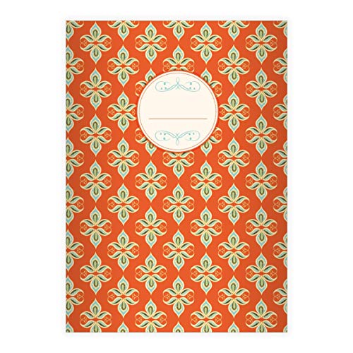 Kartenkaufrausch 2 Edle Vintage DIN A5 Schulhefte, Schreibhefte mit dekorativem, floralem Paisley, orange Lineatur 6 (blanko Heft 16 Blatt/32 Seiten) Notizheft, Kladde für Schule, Universität, Büro von Kartenkaufrausch