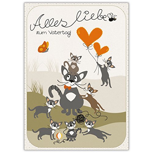 Klappkarte zum Vatertag mit süßer Katzen Familie: Alles Liebe zum Vatertag! • lustige Klappkarte mit Umschlag, hochwertig und schön von Kartenkaufrausch