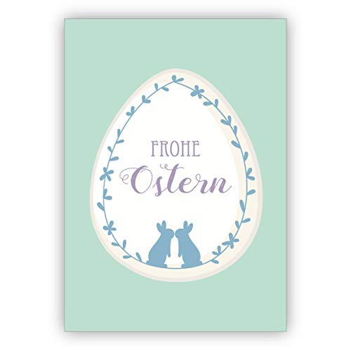 Klappkarten Set (4Stk) Zarte Osterkarte mit küssenden Hasen auf Osterei in mint: Frohe Ostern - zum Osterfest • Klappkarten Set mit Umschlägen als Oster Grußkarte, Gutschein, Geschenk-Karte von Kartenkaufrausch
