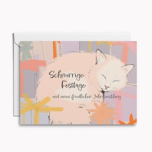 Kuschelige Katzen Weihnachtskarten – „Schnurrige Festtage“ – liebevolle Klappkarten im Set zu 4 Stück, inkl. Umschläge von Kartenkaufrausch