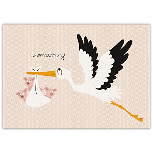 Lustige Anzeigenkarte zur Geburt eines Babys, Zwillingen oder Drillingen mit Storch und Schweinchen: Überraschung! • schöne Willkommens Klappkarte Lustige Anzeigenkarte zur Geburt eines Babys, Zwillingen oder Drillingen mit Storch und Schweinchen: Überraschung! • schöne Willkommens Klappkarte von Kartenkaufrausch