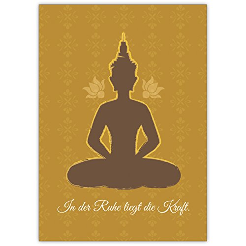 Mut machende Klappkarte für Freunde mit beruhigendem Buddha Motiv: In der Ruhe liegt die Kraft • tolle Grusskarte mit Umschlag in Premium Qualität von Kartenkaufrausch