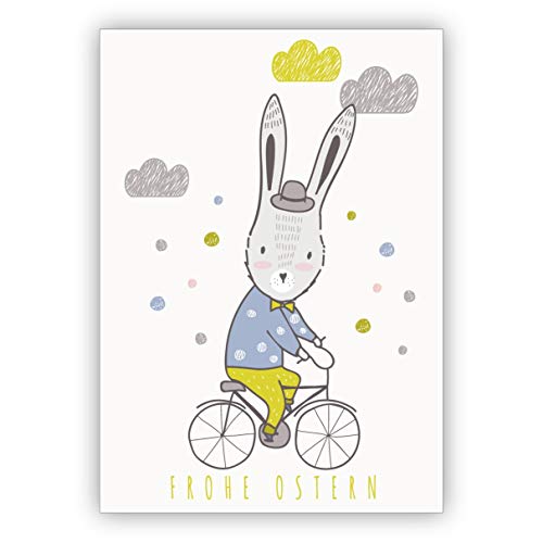 Nette Osterkarte mit Osterhase auf Fahrrad: Frohe Ostern - Klappkarte zum Osterfest • fröhliches Ostermotiv als hochwertige Oster Grüße im Set inkl Umschlag zum Osterfest von Kartenkaufrausch