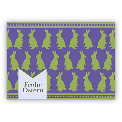 Retro Vintage Osterkarte mit Scherenschnitt Hasen: Frohe Ostern in grün lila- zum Osterfest • fröhliches Premium Klappkarte mit Ostermotive inkl Umschlag Kollegen von Kartenkaufrausch
