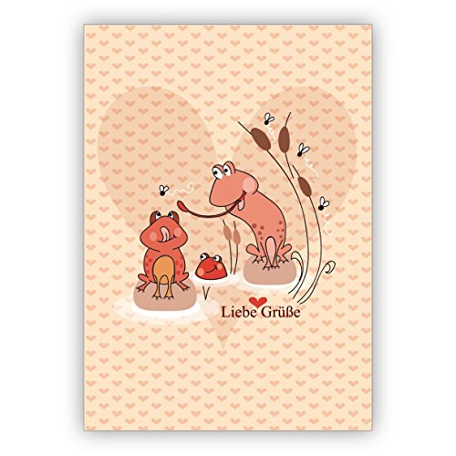 Schöne Frosch Klappkarte mit viel Herz: Liebe Grüße • schöne Klappkarte mit Umschlag, hochwertig und schön von Kartenkaufrausch