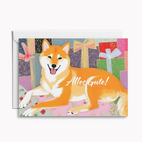 Set mit 10 Glückwunschkarten Shiba Inu – „Alles Gute!“ – fröhliche Klappkarten für Gratulationen, Jubiläen & mehr, inkl. Umschläge von Kartenkaufrausch