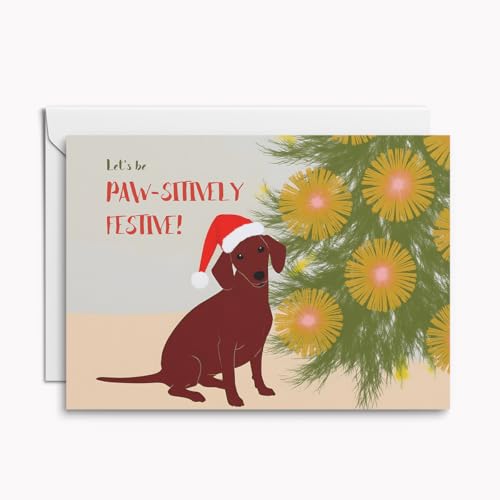 Set mit 10 humorvollen Weihnachtskarten „Paw-sitively Festive!“ – moderne Dackel-Klappkarten mit Weihnachtsbaum, inkl. Umschläge von Kartenkaufrausch