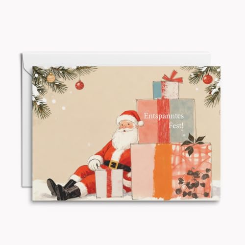 Set mit 4 netten Weihnachtskarten Entspanntes Fest! – humorvolle Klappkarten mit Weihnachtsmann & Geschenken, inkl. Umschläge und Einleger von Kartenkaufrausch
