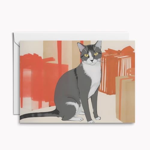 Set mit 4 stilvollen Katzen Grußkarten – moderne Klappkarten mit Einleger und Umschlag, zauberhafte Geschenkidee für Geburtstag oder Weihnachten von Kartenkaufrausch