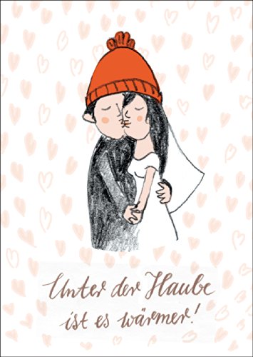 Süße Glückwunsch Grußkarte zur Hochzeit mit Brautpaar & Herzchen: Unter der Haube ist es wärmer! • Klappkarte mit Umschlag für das Brautpaar mit Herz von Kartenkaufrausch