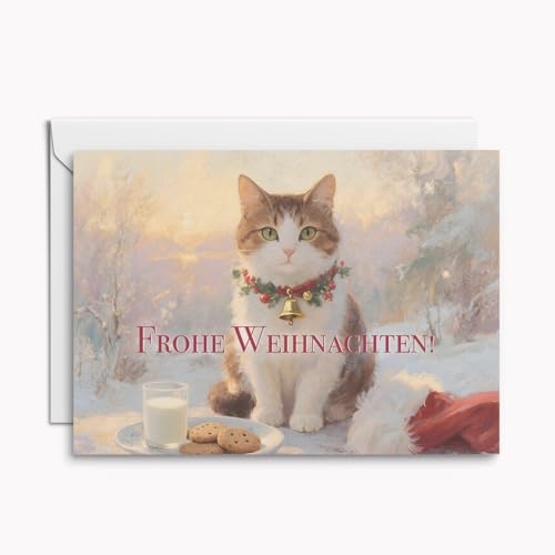 Süße Katzen Weihnachtskarte – 1 Vintage Klappkarte mit Katze und Glöckchen, stimmungsvolles Motiv für die Adventszeit, inkl. Umschlag von Kartenkaufrausch